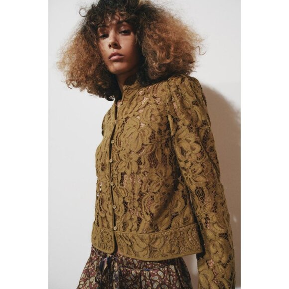ZARA ZW COLLECTION LACE JACKET WITH BALLOON SLEEVES - Picture 1 of 6